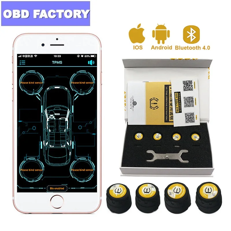 

4PCS/SET TPMS Bluetooth 4.0 External Sensor Car TPMS Tire Pressure Monitoring System BLE TPMS Low Energy Alarm For Android iOS