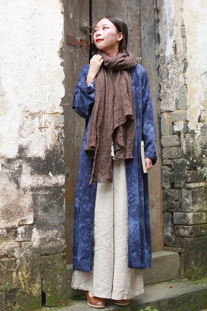 LZJN 2019 New Women Spring Trench Coat Long Jacket Cotton Linen Duster Coat Vintage Chinese Windbreaker Overcoat (7)
