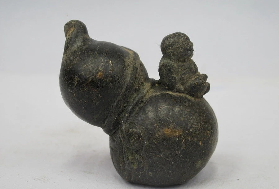 

China Folk Classical FengShui Bronze Copper Boy Calabash Bottle Gourd statue a(5.19)