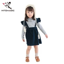 HITOMAGIC/Одежда для девочек; коллекция года; сезон осень; вечерние платья для маленьких девочек на свадьбу; синее бархатное детское платье принцессы на бретелях; сезон зима