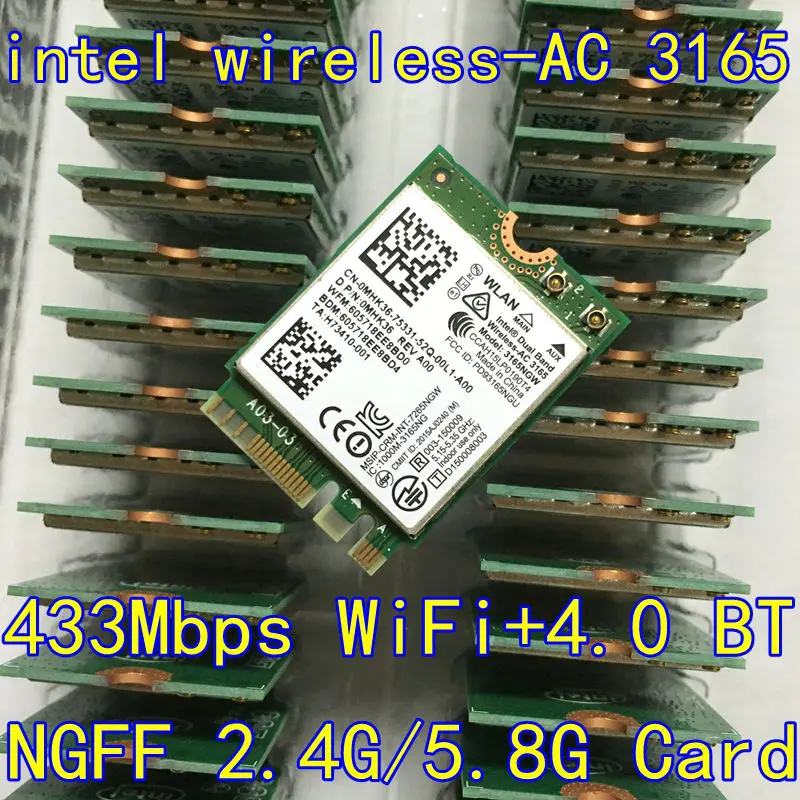 Intel 3165 3165NGW 3165AC Двухдиапазонная Беспроводная AC+ Bluetooth 4,2 мини NGFF wifi карта 802.11AC 4,2 433 Мбит/с NGFF беспроводная карта 3160