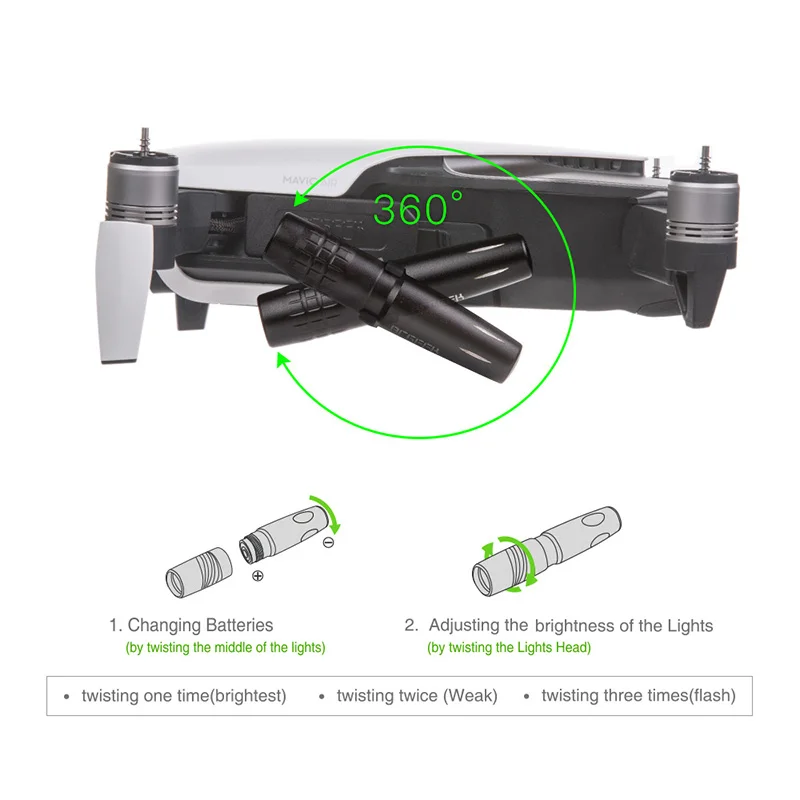 2 шт. Дрон ночной F светильник светодиодный светильник фотографии заполняющий светильник вспышка светильник вращение на 360 градусов для DJI mavic air Drone аксессуары