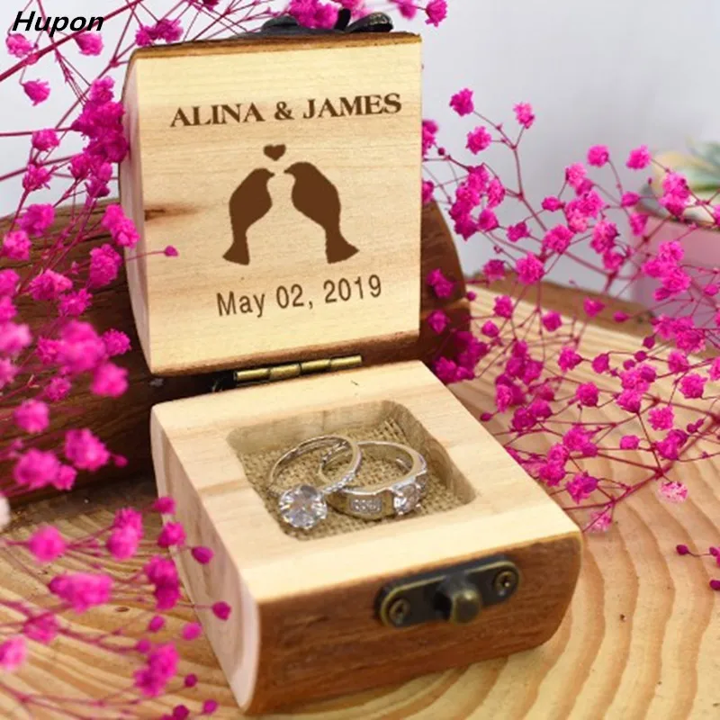Пользовательские деревенские свадебные подарки кольцо коробка деревянные, на выбор кольцо шкатулка Винтаж Держатель Для обручального кольца Свадебные помолвки Декор