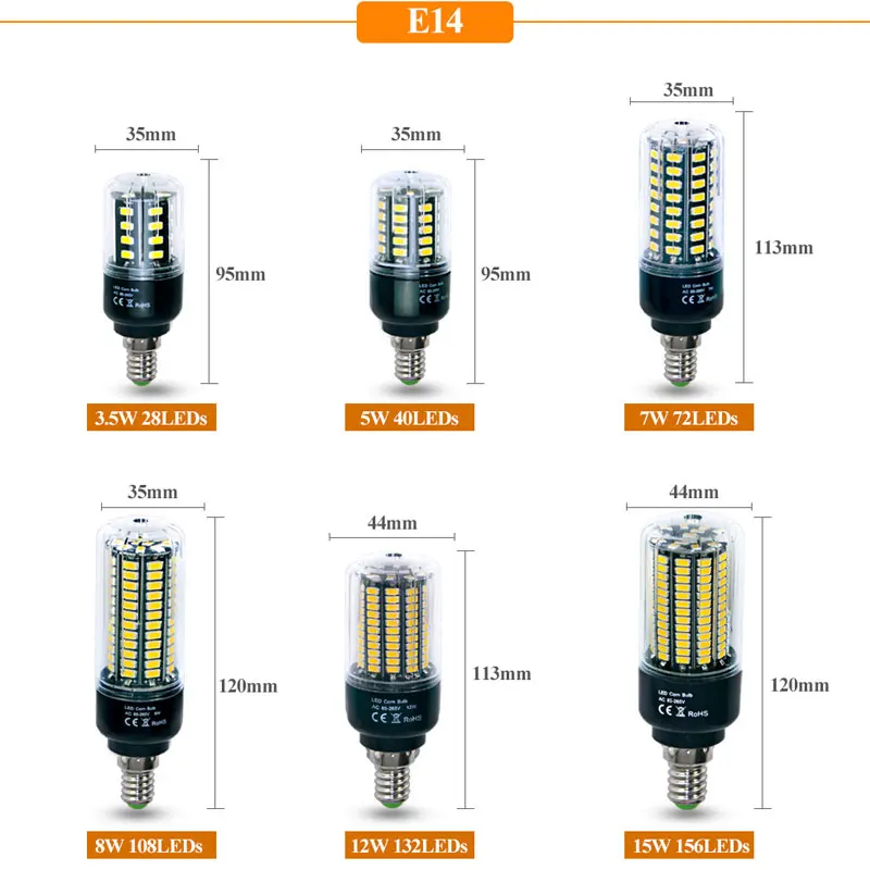 Светодиодный светильник 5736 SMD более яркий 5730 светодиодный светильник-кукуруза 3,5 Вт 5 Вт 7 Вт 8 Вт 12 Вт 15 Вт E27 E14 85 В-265 в без мерцания Холодный/теплый белый