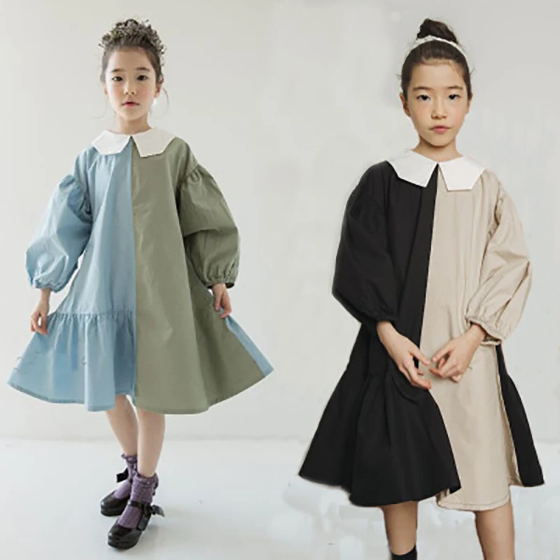 

Brand New 2019 Girls Dress Two Colors Patchwork Children Cotton Dress for Baby Princess Dress Personality Teenage Dresses