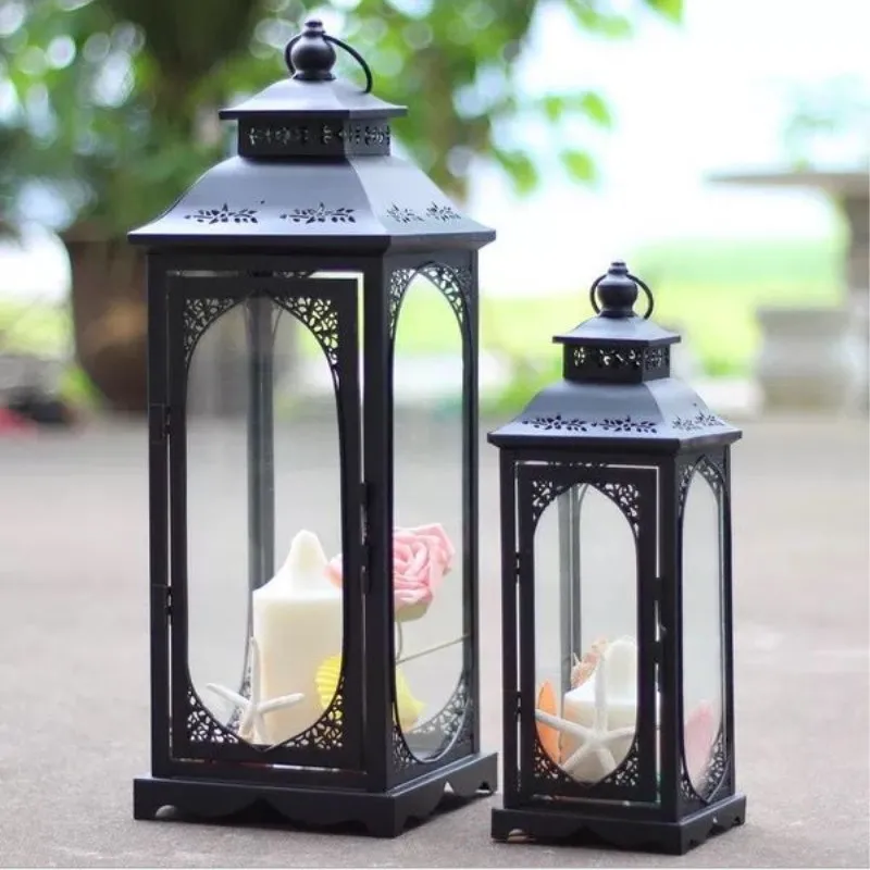 European Wrought Iron Wind Lamp Candlestick Wedding Props Wedding Pre-function Area Decoration Retro Lantern Wedding Lantern - Image 4