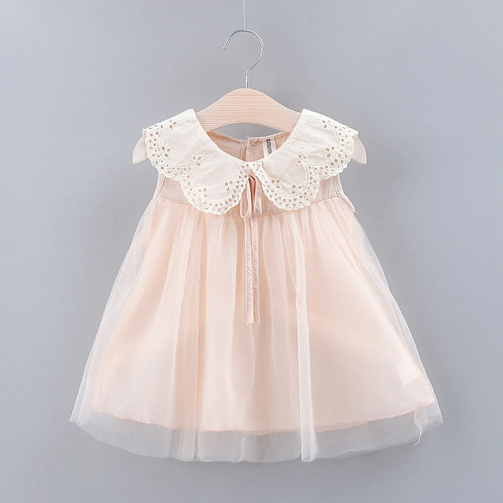 

Cute baby girl dress Solid Bow Lace Tulle Party Princess Dress Clothing Pink White Dress for Toddler Kid robe bebe
