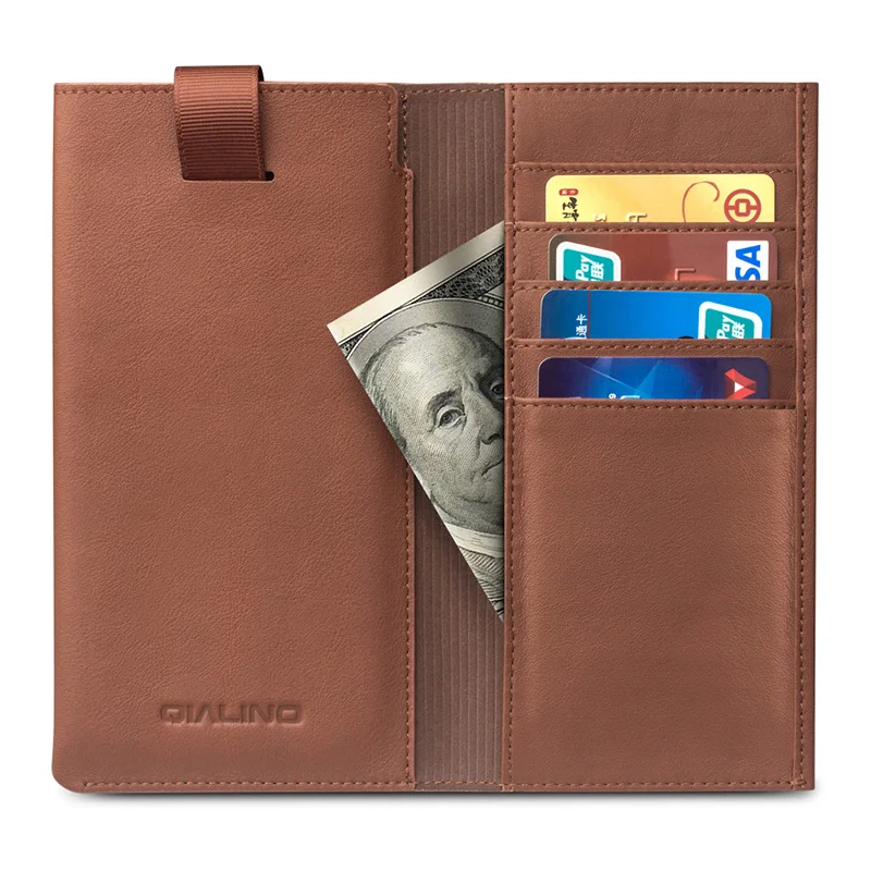 melhor QIALINO Slot Para Cartão Carteira Bolsa Telefone Bag Case para iPhone 7 7 além de Cobertura de Moda em Couro Genuíno para o iphone para 4.7 5.5 polegada