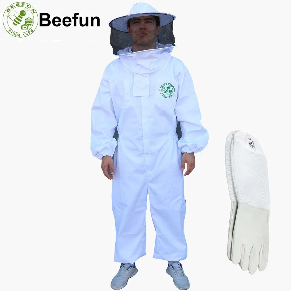 

Beekeeping Suits Beefun Full Body Bee Suit White Protective Clothing With Round Veil Hat 1 Protective Jacket+ 1 Pair Gloves