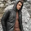 FLAVOR Men's Real Leather Down Jacket Hoodie Men Genuine Lambskin Winter Warm Leather White Duck Down Coat ► Photo 3/6