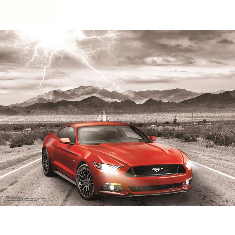 Full Round Drill 5D DIY Diamond Painting 66 highway red classical car 3D Embroidery Cross Stitch Mosaic Rhinestone Decor