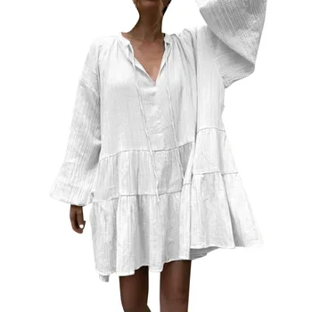 

Spring Ruffle Plus Size Beach Dress Women Long Lantern Sleeve Solid Casual Dress Oversized Holiday Party Vestidos For Girl #LR4