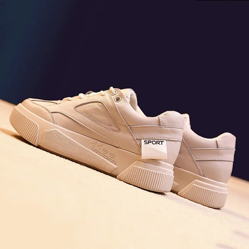 JINBEILEE Plus Velvet White Shoes Ladies Winter Thick-soled Sports Board Shoes Tide Wild Net Red Shoes Lace-Up