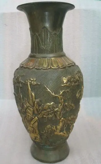 Редкая старая мин бронзовая фигурка периода династии ваза, с резьбой и меткой, лучшая коллекция и украшение