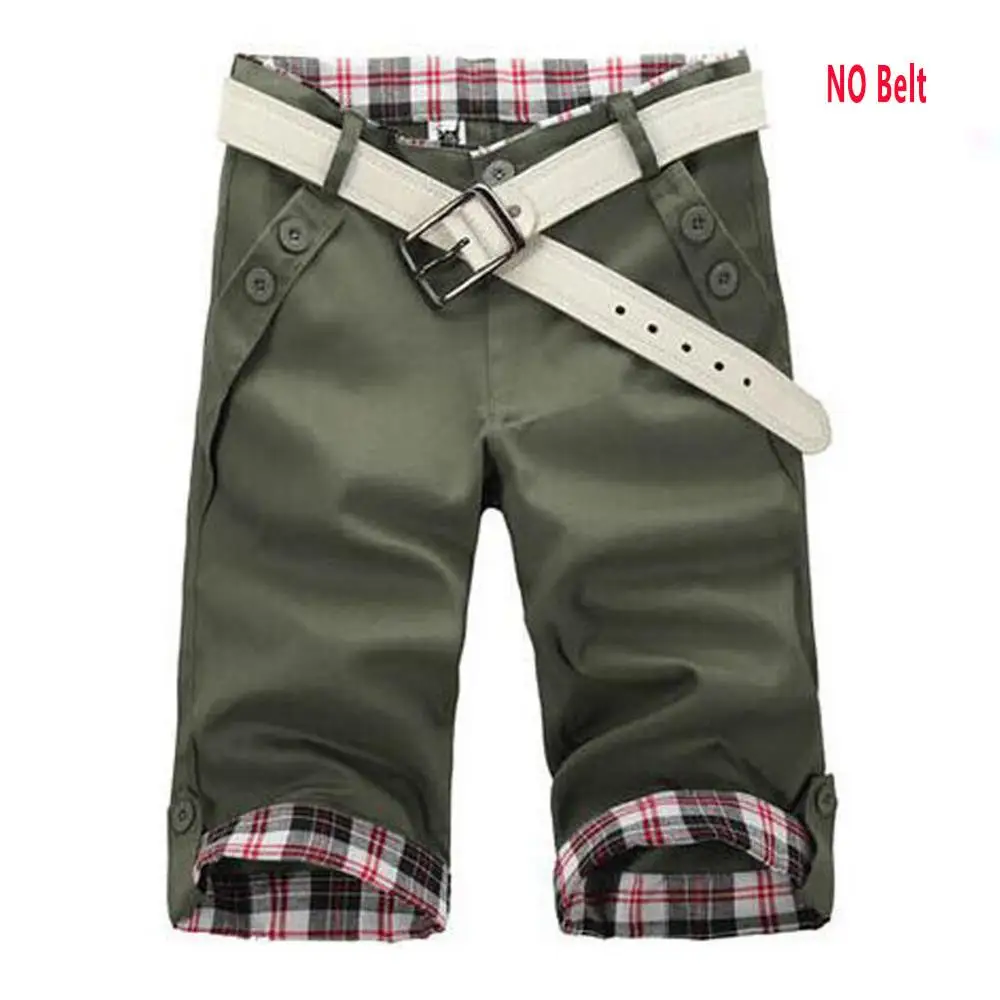 

GZHOUSE Summer Mens Shorts Knee Length Casual Baggy Shorts Plaid Pockets Cargo Short Pants Checks Trousers Male Green