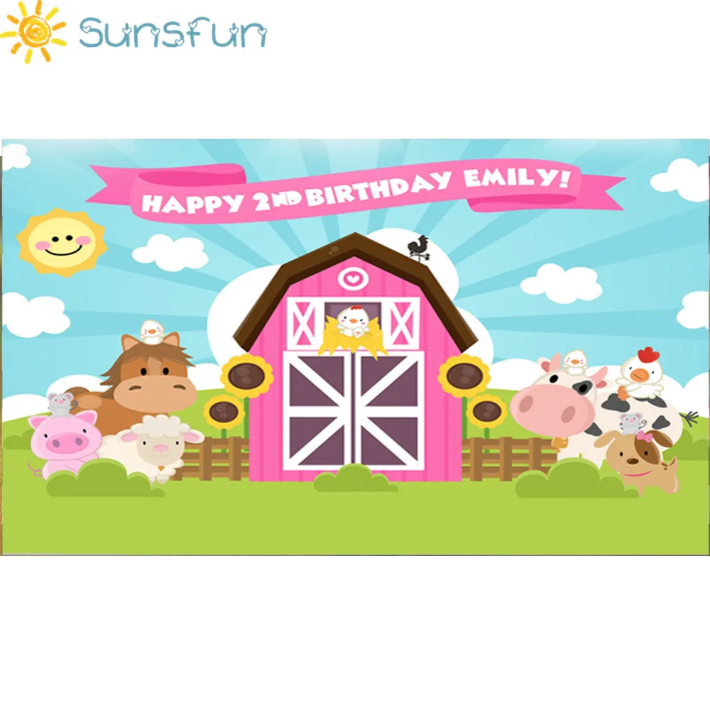 Sunsfun тема фермы фотография фон розовый сарай животные скотный дом Дети День рождения фон фотостудия фотосессия