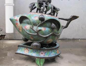 

xd 001671 China Royal 100% Bronze handwork cloisonne Peach incense burner Censer