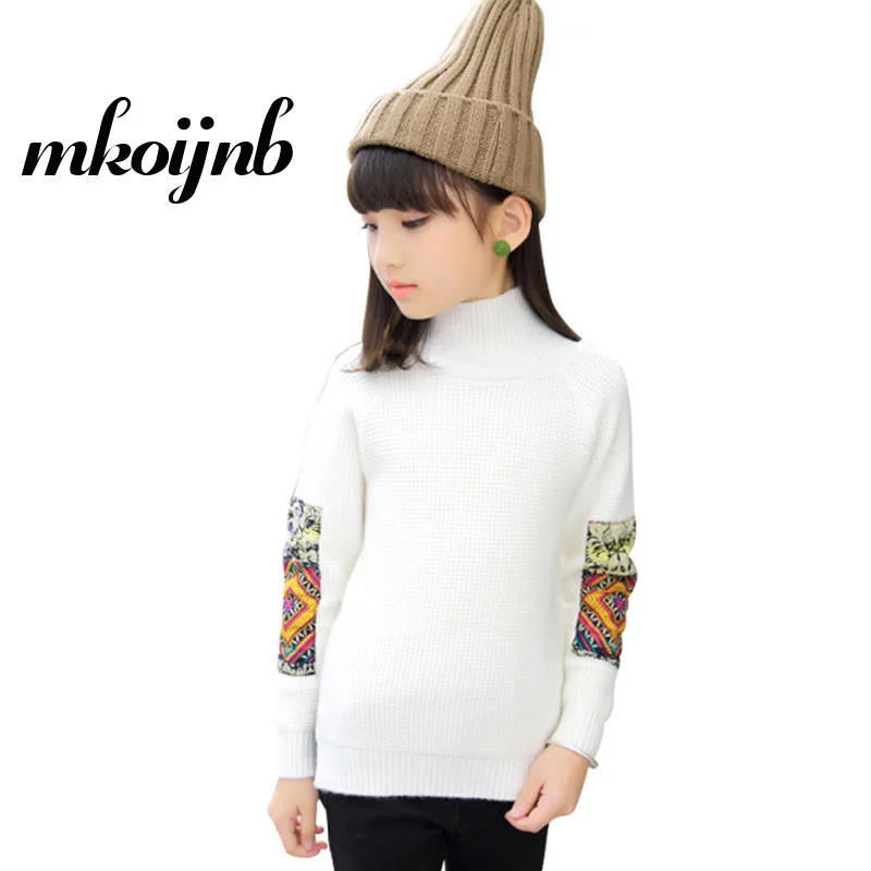 

2018 Kids Girls Solid Sweaters For teens Clothing Warm Sweaters Cute Children Turtleneck Knitwear Girls Tops 4 6 8 10 12 Years
