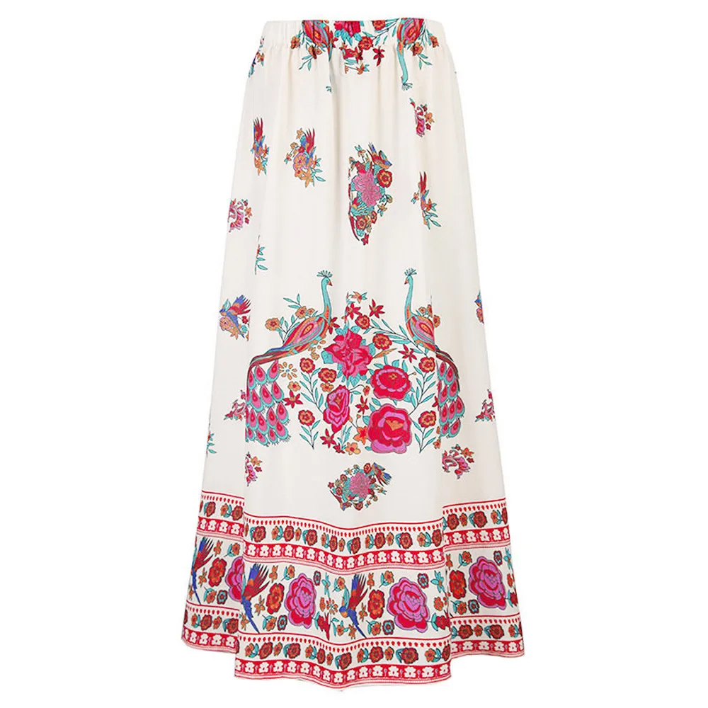 Модная полиэфирная Женская юбка макси в стиле бохо пляжная Цветочная Праздничная летняя Высокая талия Цветочная длинная юбка с принтом Прямая 1J8
