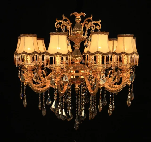Luxury Shades Included Gold Color Crystal Chandelier Candle Light