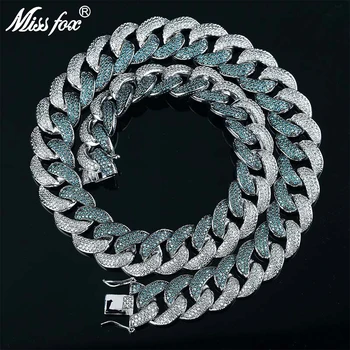 

Missfox Best Selling Emerald Color 18mm Men's Big Cuban Fashion Necklace Copper Gold Classic Hip Hop Necklace For Man Jewelry