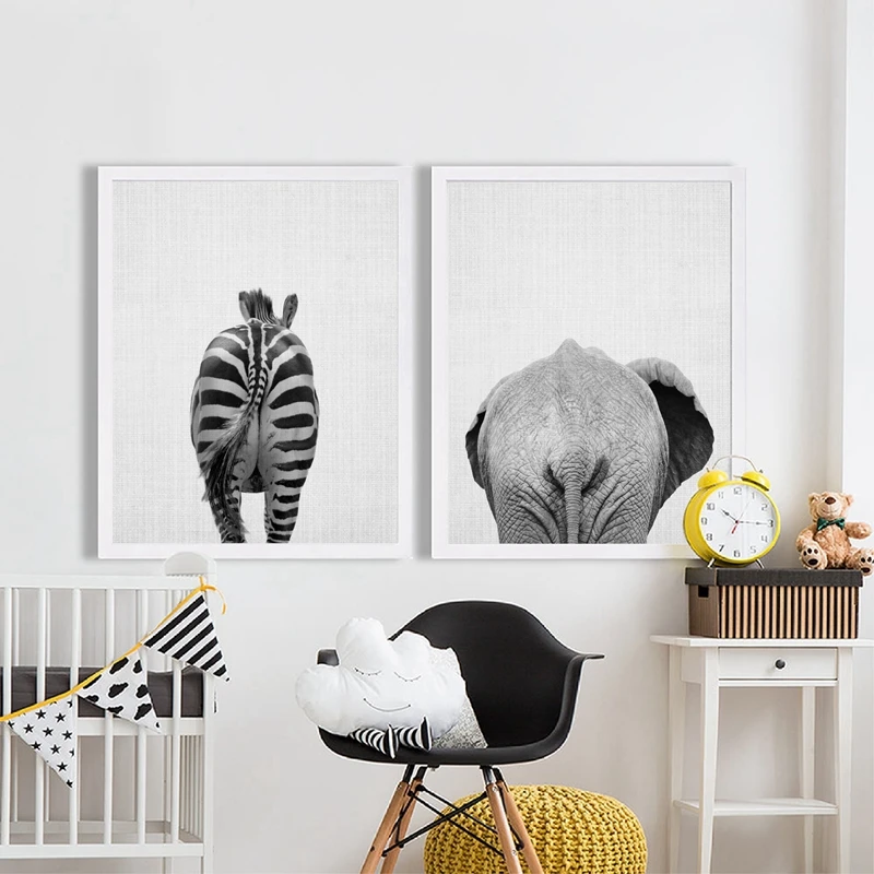 

Постеры в скандинавском стиле для домашнего декора, современные животные, Зебра, слон, пугвица, холст, печать, живопись, черно-белая Настенная картина для спальни