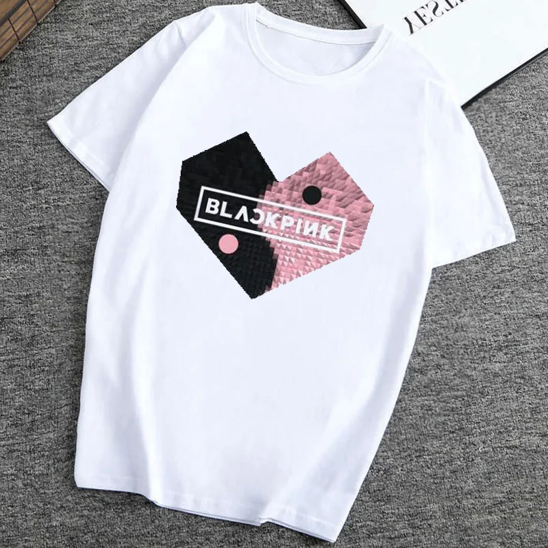 

Blackpink Print T-shirt Women Kpop Korea Top Idol Rose Lisa Blackpink Tee Plus Size Fan Summer Short Sleeve Korean Style