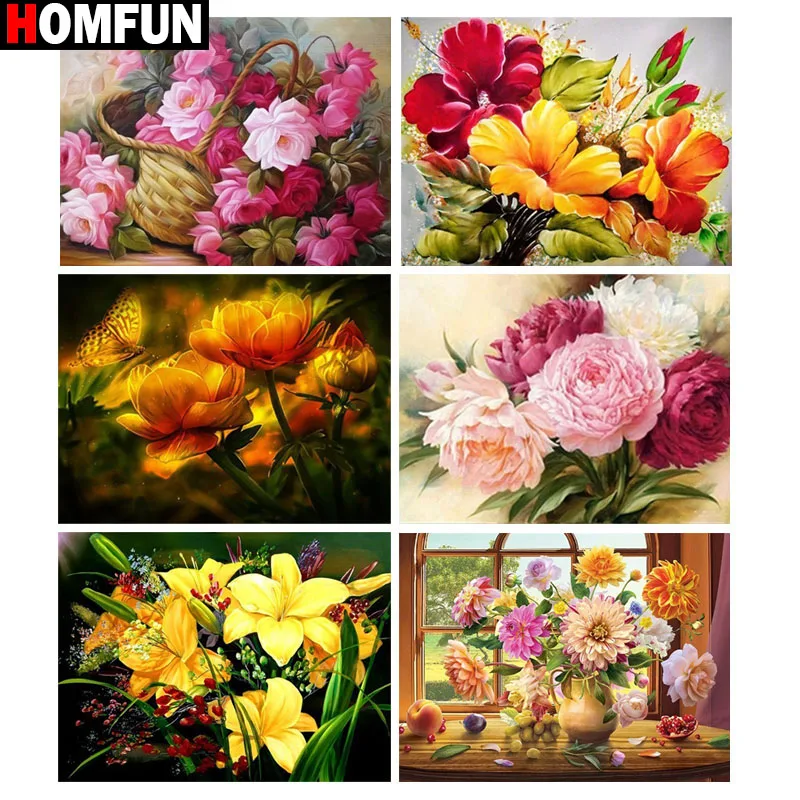 

HOMFUN Full Square/Round Drill 5D DIY Diamond Painting "Colored flowers" 3D Diamond Embroidery Cross Stitch Home Decor Gift