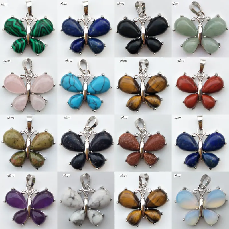 Crystal Lapis Lazuli Malachite Tiger Eye Opal Goldstone Howlite Blue Sand Aventurine Carnelian Butterfly Pendant Bead WFH638 | Украшения и