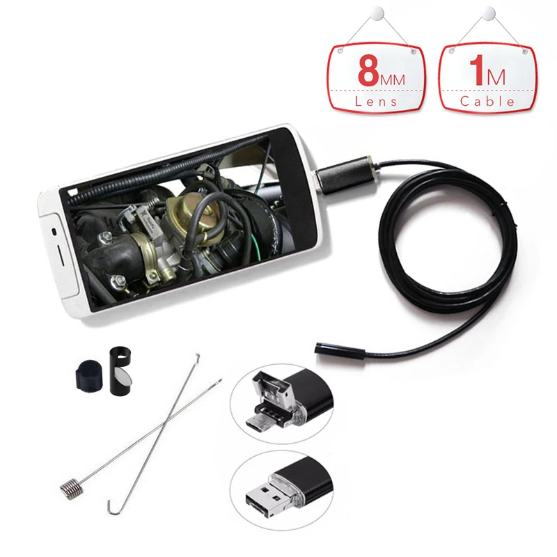 2 in 1 Endoscope Android PC USB 8MM 6 LED Waterproof Endoscope