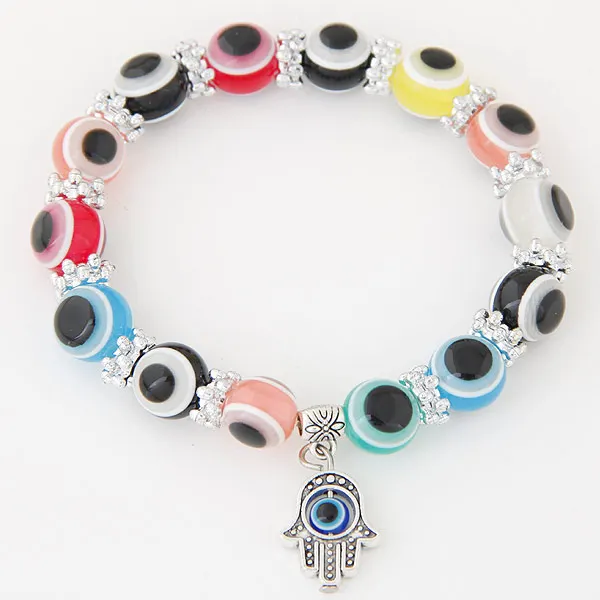 

Colorful Turkish Evil Eye jewelry Bracelet silver plated Resin Hamsa Charm Bracelet Bangles For Men Womens pulseira masculina