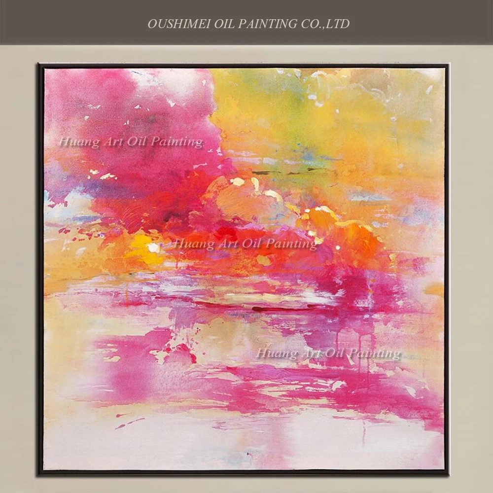 Hand Painted Modern Abstract Oil Painting Wall Decor Art Pink Landscape