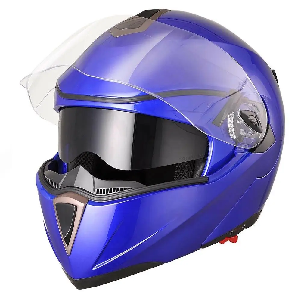 

New DOT Flip up Modular Full Face Motorcycle Helmet Dual Visor Motocross Blue XL