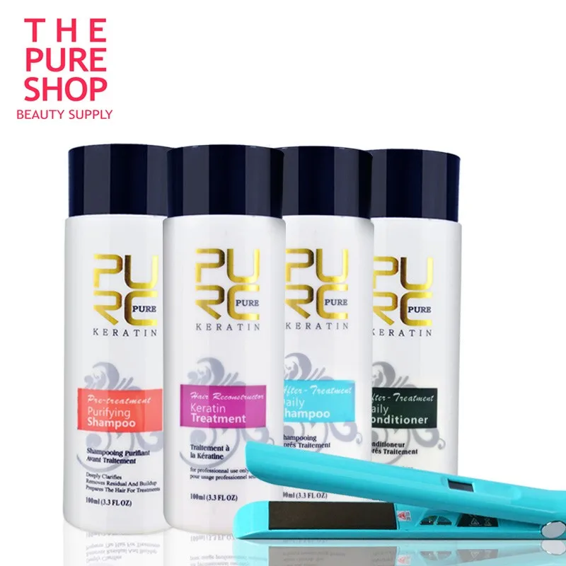 keratin and purifying shampoo and flat iron