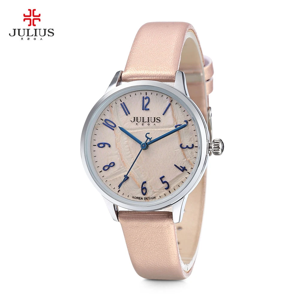 

Julius JA - 987 Female Quartz Watch Leather Strap Contrast Color Grain Dial Fashionable Wristwatch for Women