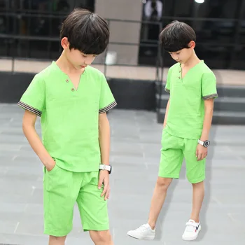 

Summer Kids Children Sets Cotton, Linen and Short Sleeved Suit 2018 New Style Summer Leisure Trend Sports Boy Two Pieces.