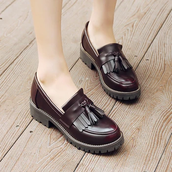 

Black Red Wine British With Plush Fringe Flats Casual Fringe Women Loafers Shoes Woman Winter Round-Toe Small Big Size 33-42