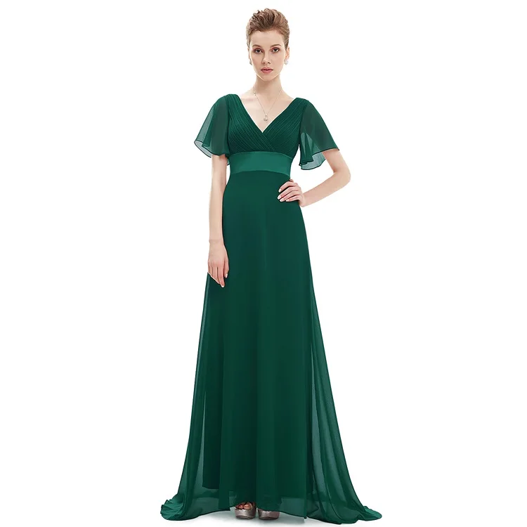 Фиолетовые Вечерние платья размера плюс элегантные шифоновые длинные вечерние платья трапециевидной формы для дам дешевые платья для особых случаев с рукавом - Цвет: Dark Green