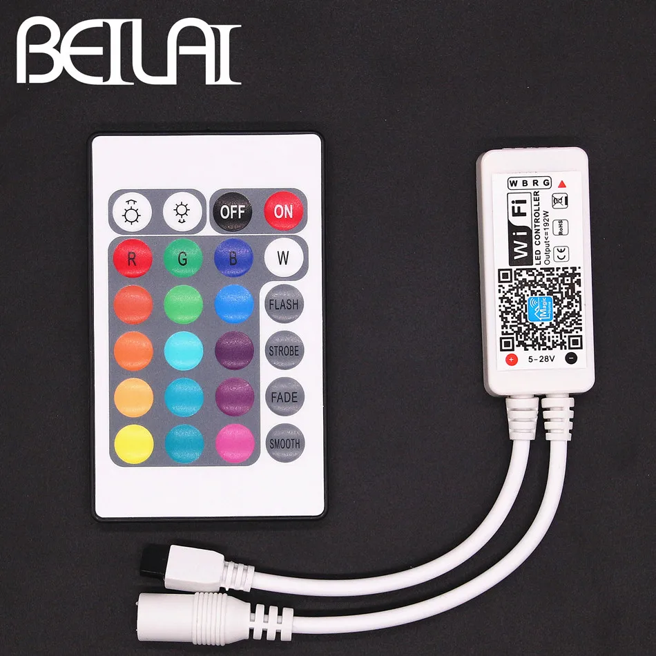 BEILAI DC 12V WIFI RGBW LED Controller For IOS Android With IR 24Key Remote Control For