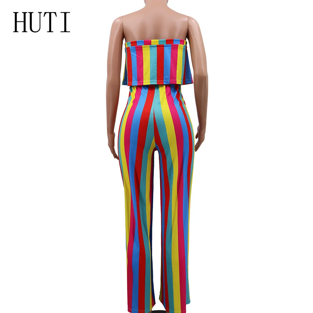 HUTI Net Red Explosion Wide Leg Pants Women Trousers Fashion Striped Wrapped Chest Jumpsuits Elegant Vintage Casual Playsuits HUTI Net Red Explosion Wide Leg Pants Women Trousers Fashion Striped Wrapped Chest Jumpsuits Elegant Vintage Casual Playsuits