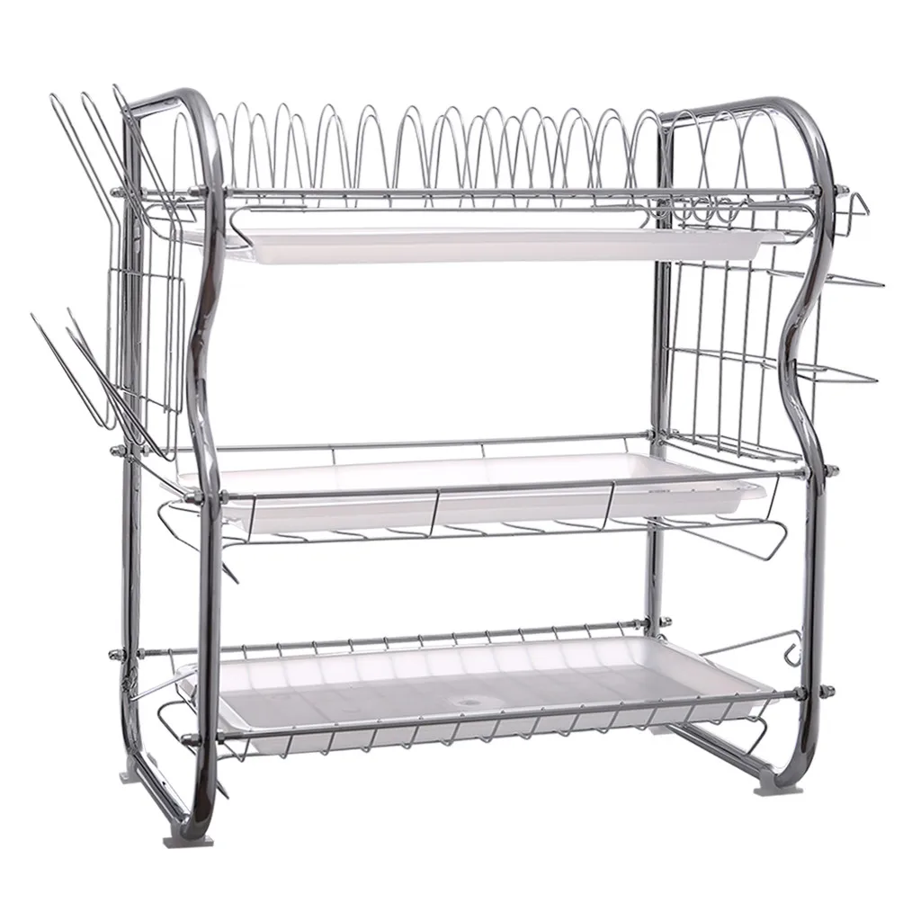 

3-Tier Dish Drying Rack Kitchen Collection Shelf Drainer Organizer Dish Drainer Dish Rack Stainless Steel сушилка для посуды