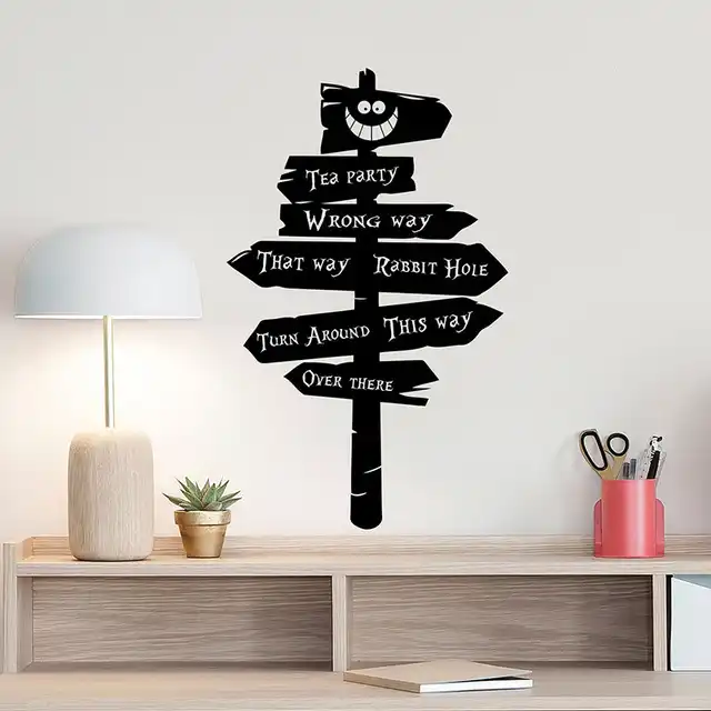 Alice In Wonderland Decor Wall Sticker Tea Party Gift Rabbit Hole Vinyl Sticker Bedroom Quote Nursery Bedroom Road Sign Ay1841