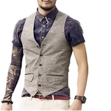 New Men s Slim Vest Suit Single Row Button Casual linen Vest Waistcoats Men s brand