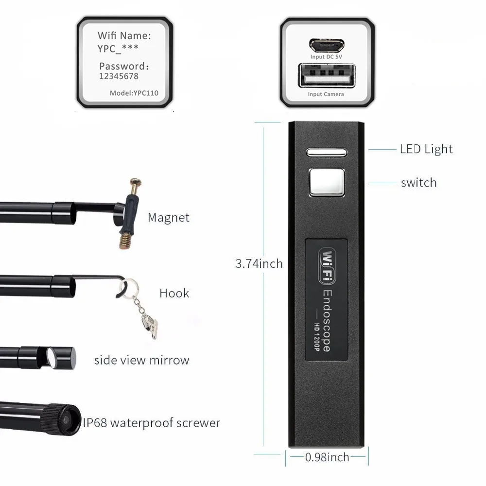 Fuers 8 мм 1200P HD камера для осмотра с Wi-Fi IP68 водонепроницаемый USB эндоскоп бороскоп Поддержка Android IOS Iphone Windows Mac системы