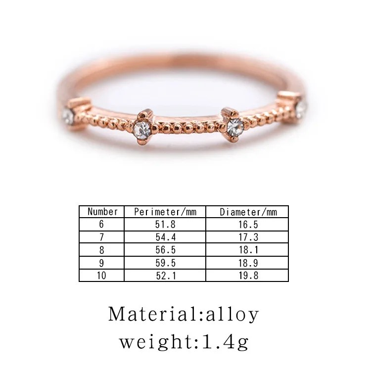 ZHUOTOP Women Bohemian Crystal Rhinestones Thin Band Ring Simple Classic