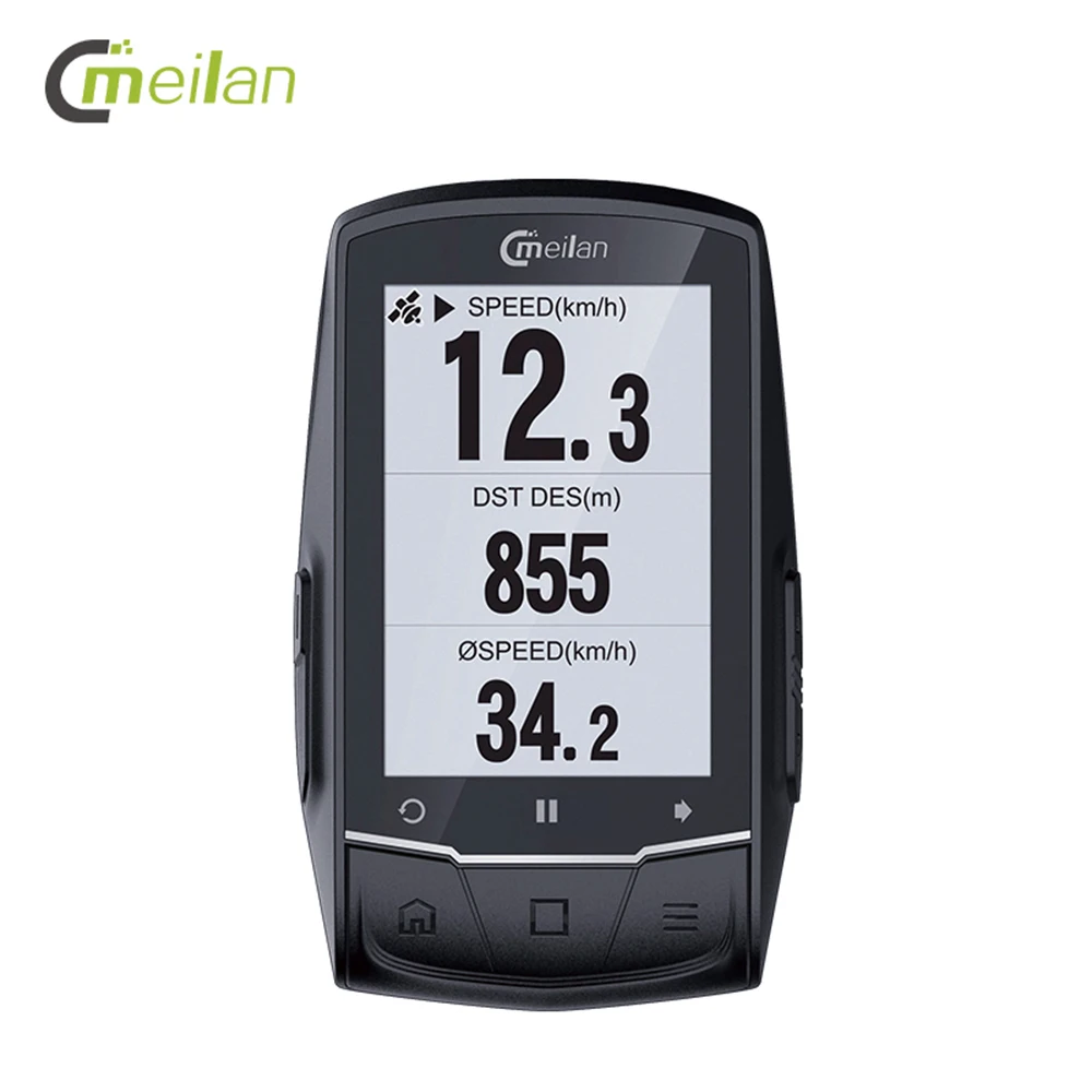 MEILAN Bike Computer M1 GPS Navigation Peedometer Candence Heart Rate 2.6" BLE 4.0 Cycle Computer - Color: Black