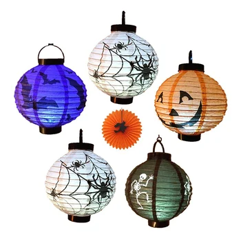 

Halloween 4pcs LED paper Lantern Funny Pumpkin Ghost Spider LED Lantern 2020 Halloween Decoration Party Supplies Kids Favor
