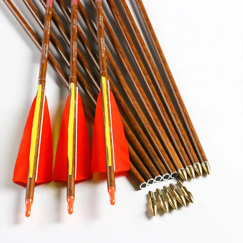 Linkboy Archery 12PCS Pure Carbon Arrows ID6.2mm Wood Skin 5'' Turkey