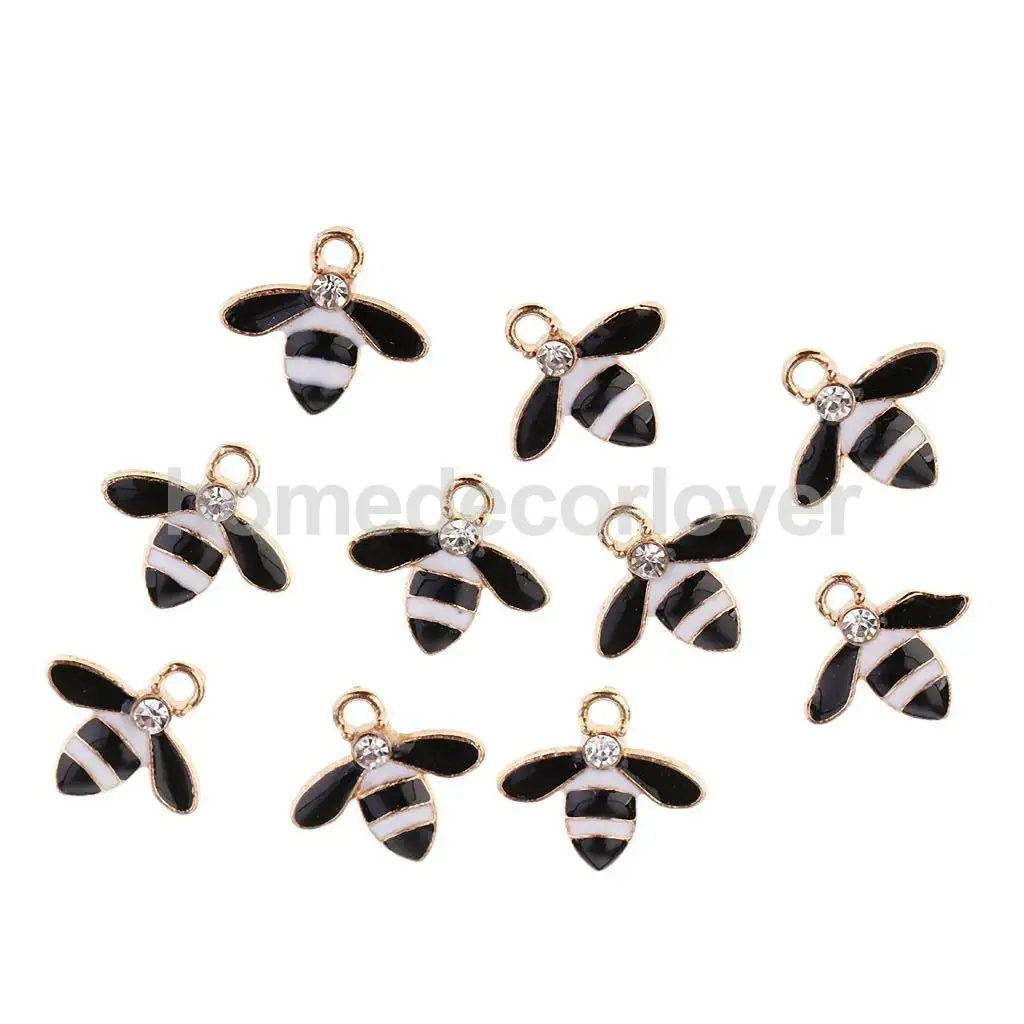 10Pcs Cute Bee Alloy Rhinestone Embellishment Diamante Flatback Buttons DIY Scrapbooking Cellphone Case Hair Accessories Charms