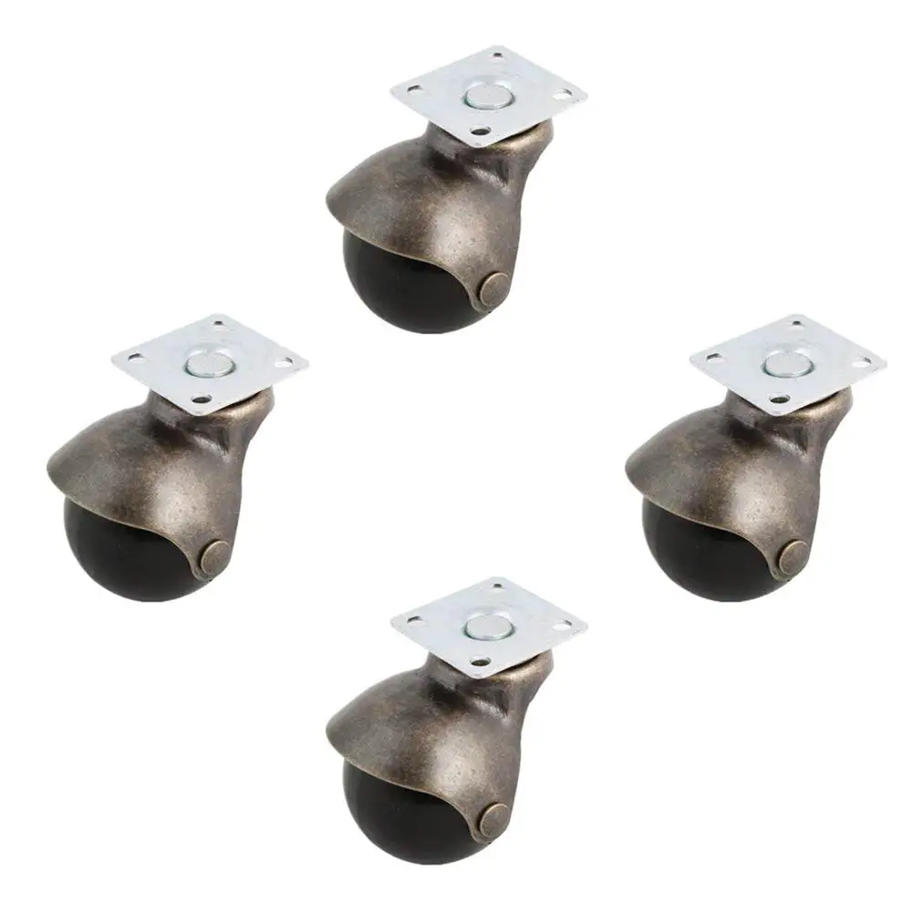 4 Pack Swivel Top Plate Hooded Ball Caster Wheels Antique Bronze 1.5-inch No Brake Furniture Chair Spherical Caster